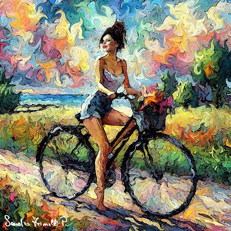 Bellezza in bicicletta - 2023 - Dipinto digitale stampato su tela - cm. 50x50