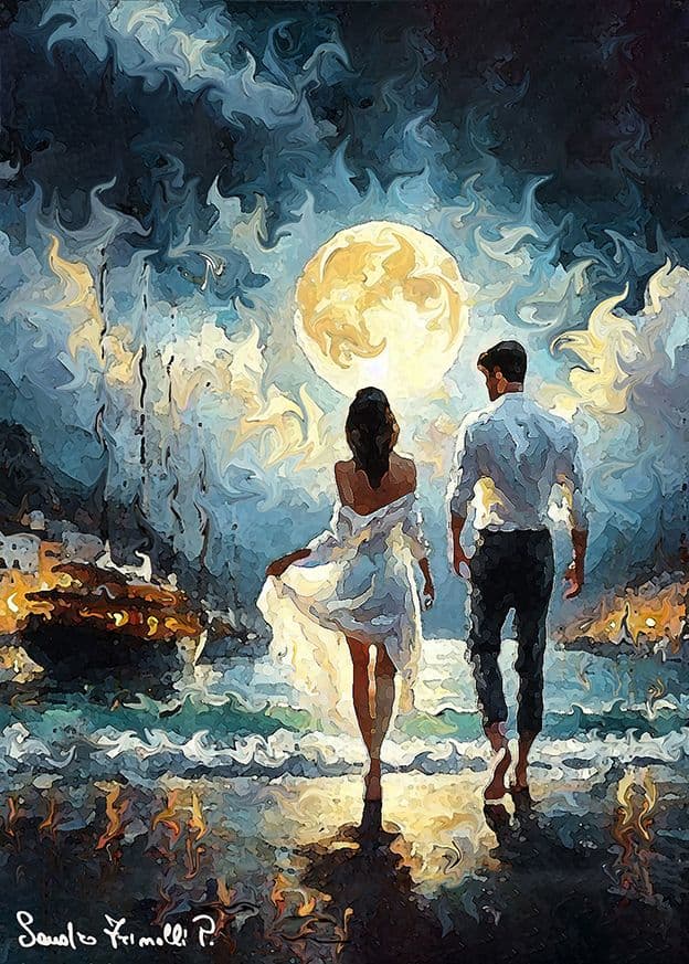 Notte di luna - 2023 - Dipinto digitale stampato su tela - cm. 50x70